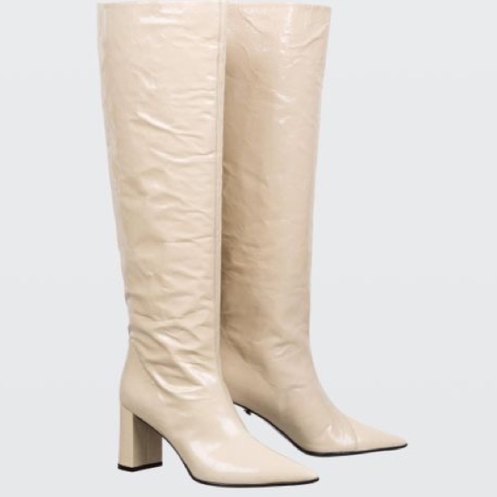 Dorothee Schumacher Crinkle Patent Knee High Boots